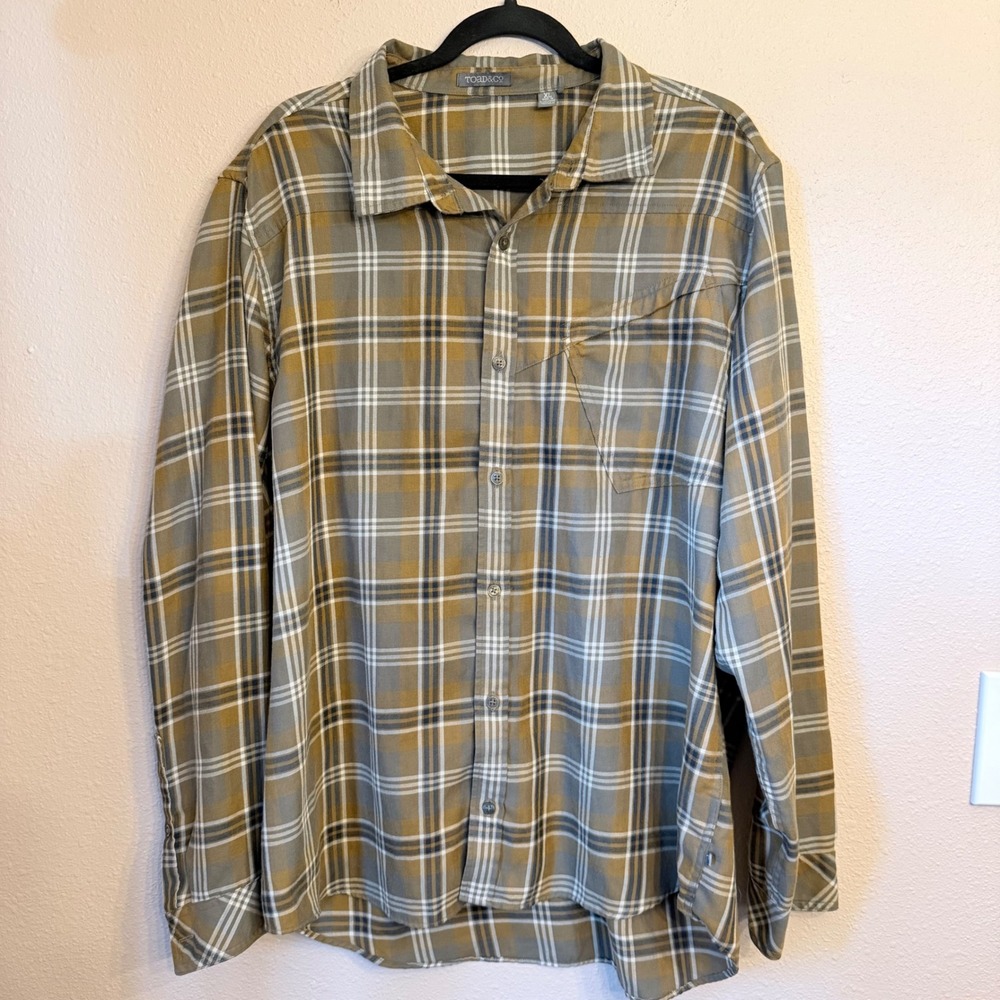 Toad&Co Mens Dogma LS Shirt XL Plaid Mustard Grey Button Up T2251511 Fall 15